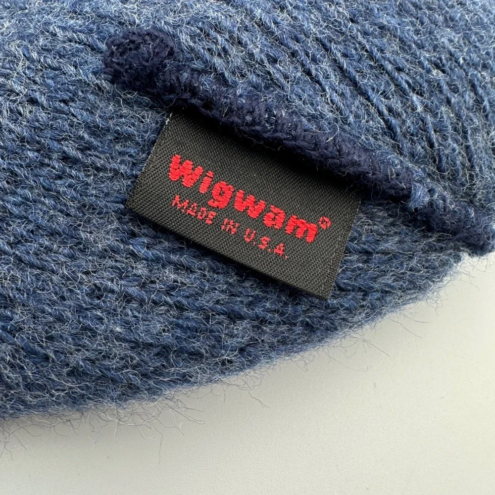 Vtg Wigwam Mohair Wool Blend Beanie Hat‎ Unisex OS Blue Striped Knit USA Retro